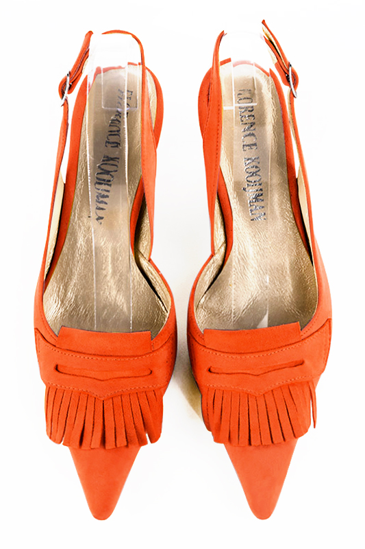 Clementine orange women's slingback shoes. Pointed toe. Medium spool heels. Top view - Florence KOOIJMAN